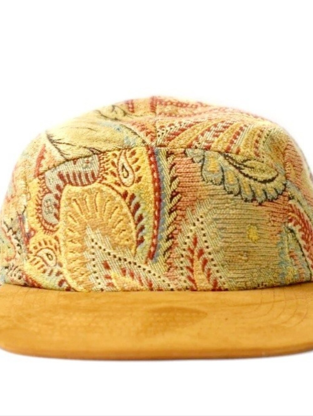 Local Knits Handmade Paisley Tapestry 5-Panel Cap — Wooden Brim, Bohemian Hat